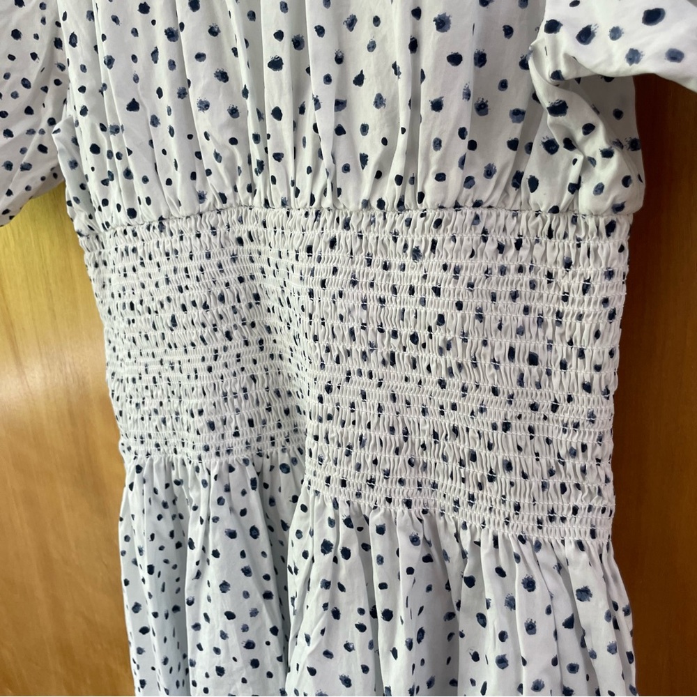 NWT J.Crew Puff-sleeve Smocked-waist Midi Dress in Dot Print M - Picture 7 of 10